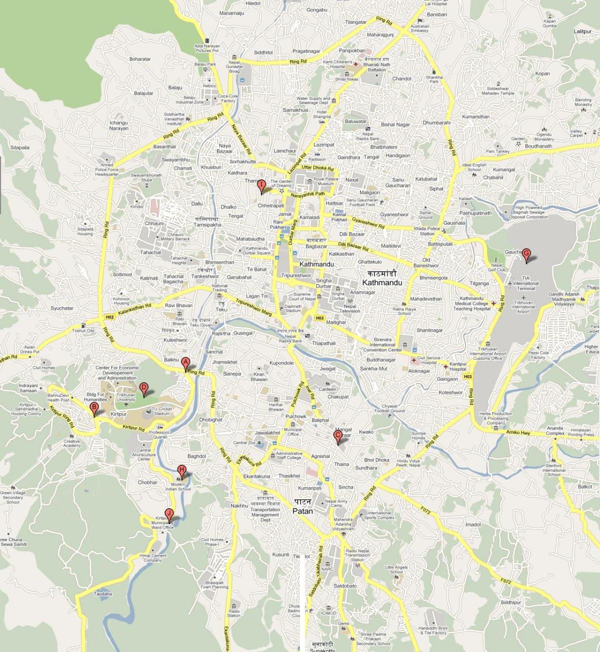Mapa de katmandú, nepal