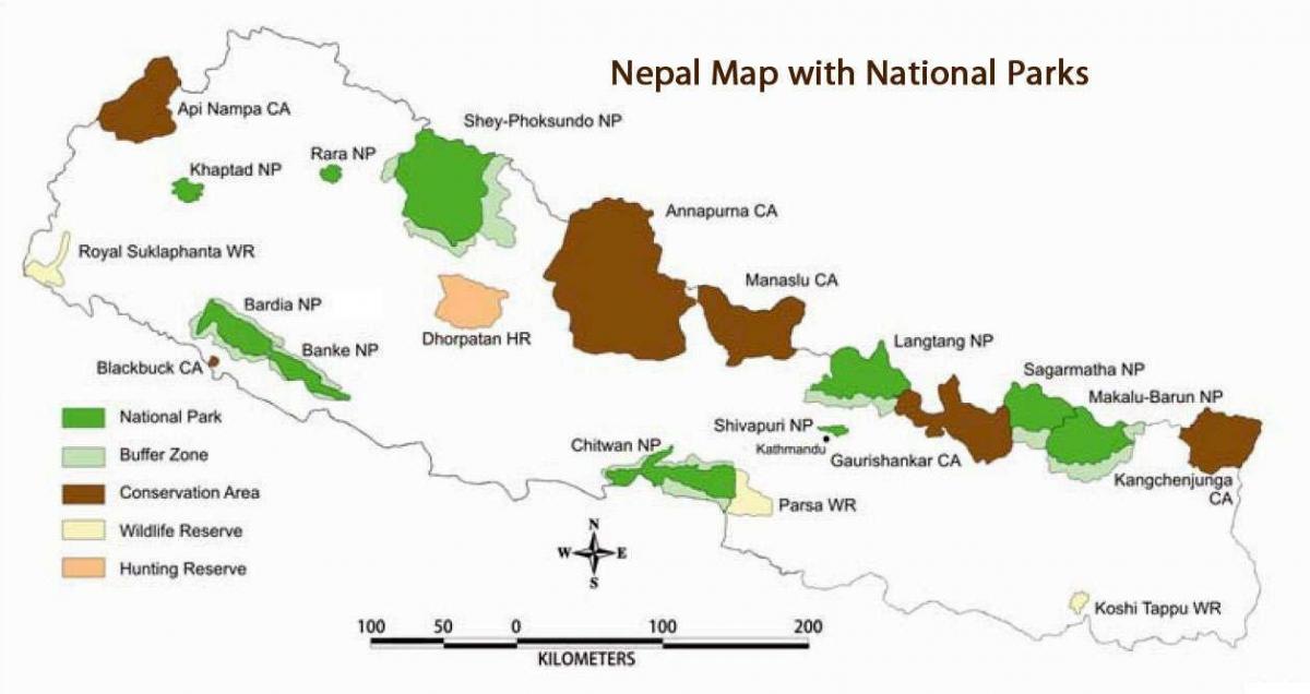 Mapa de nepal con parques nacionales