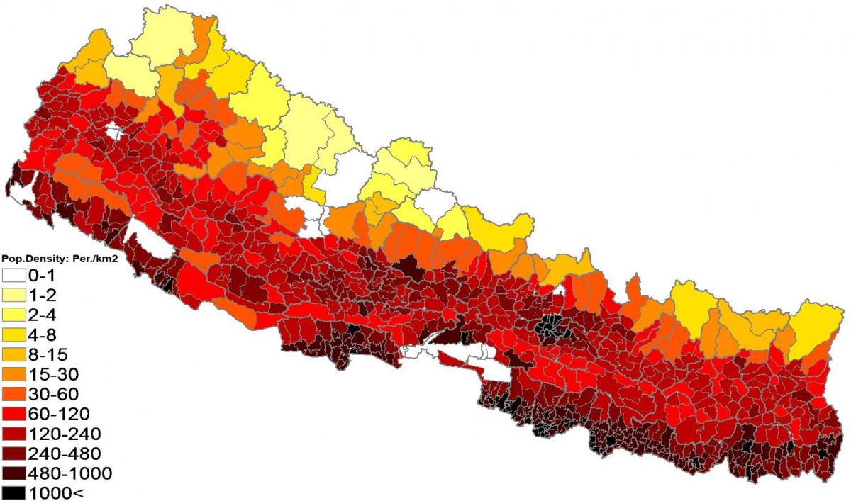nepal densidad de población mapa