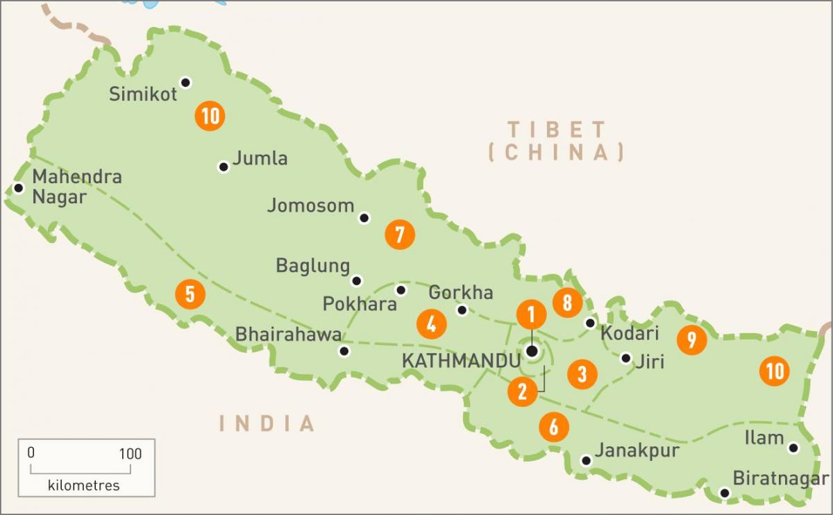 nepal mapa con las regiones