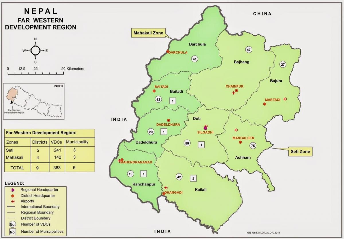 Mapa del oeste de nepal