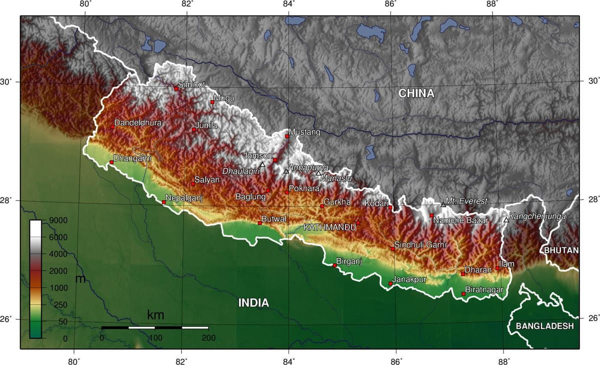 el mapa topográfico de nepal