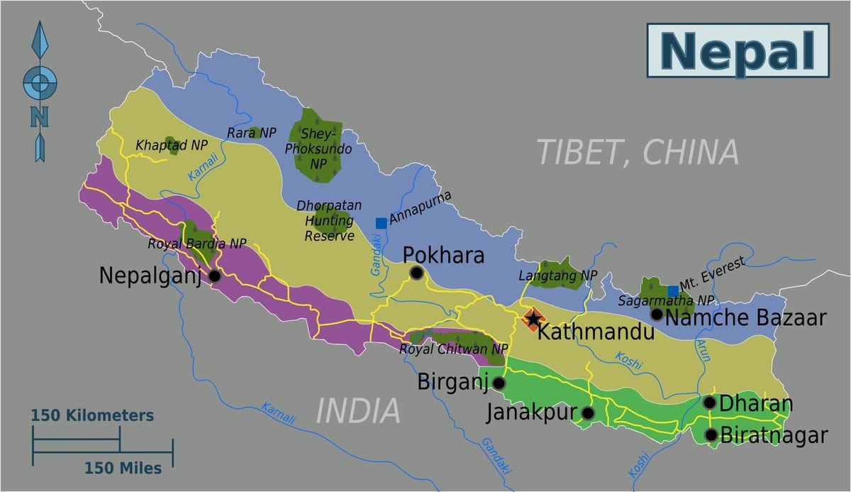 mapa geográfico de nepal