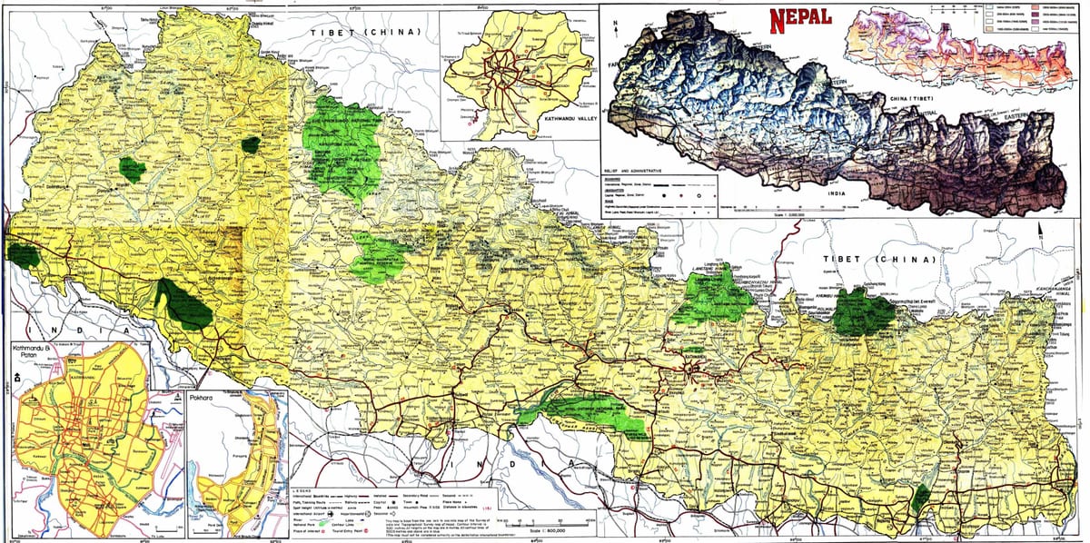 mapa de carreteras de nepal con la distancia