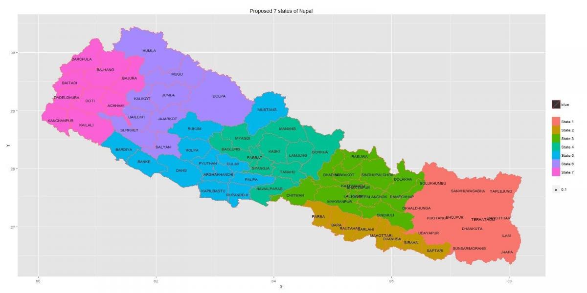 el nuevo nepal mapa con 7 estado