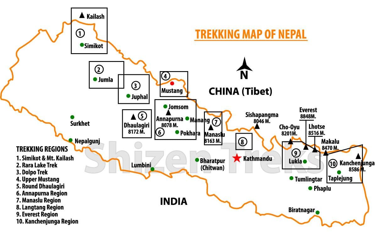 nepal trekking mapa