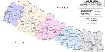 Mapa de nepal con los distritos y vdc