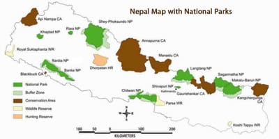 Mapa de nepal con parques nacionales
