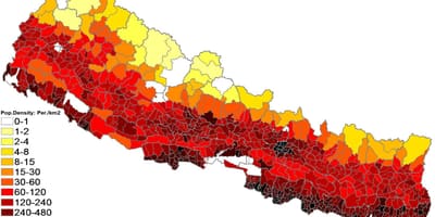 Nepal densidad de población mapa