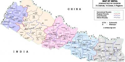 Nepal mapa político con los distritos