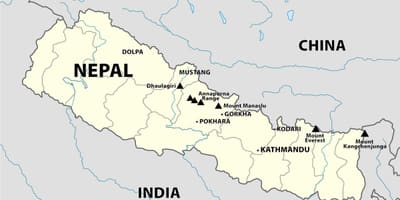 Mapa de nepal, himalaya