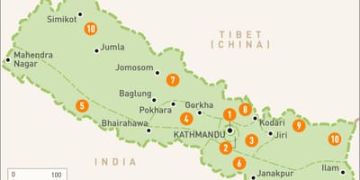 Nepal mapa con las regiones