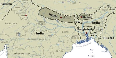 Mapa de bhután nepal y el tíbet